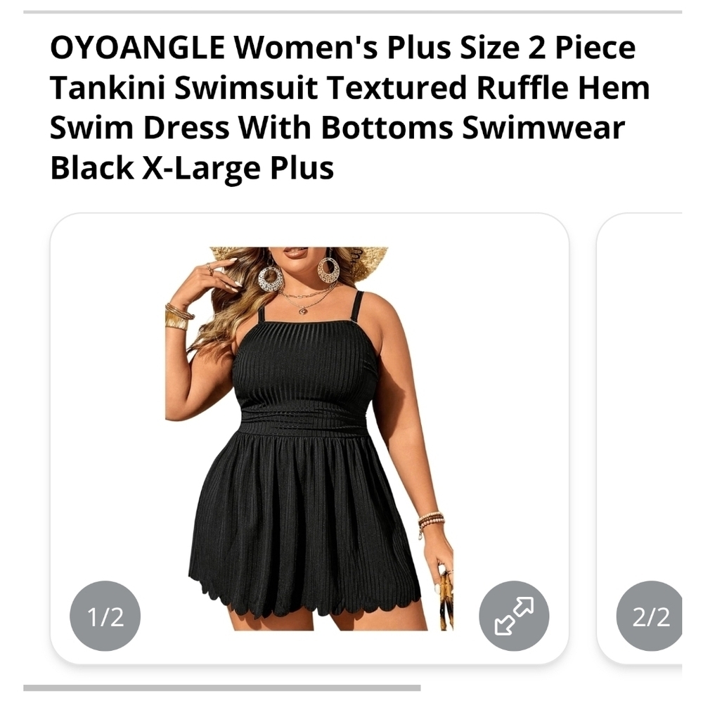 OYOANGLE - XL Elegant Black 2 Piece Swim Dress - Picture 12 of 13